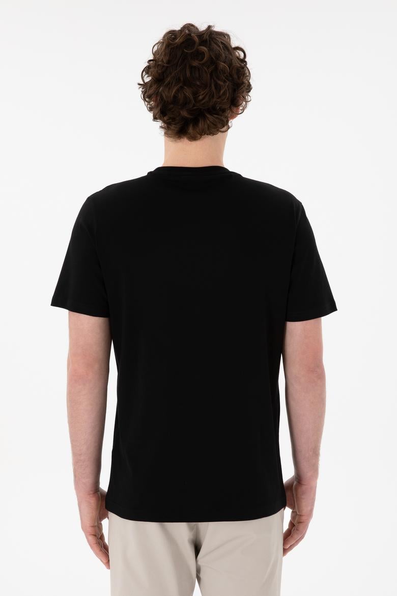 Erkek Regular Fit Bisiklet Yaka Siyah Basic Tişört - 50305928018