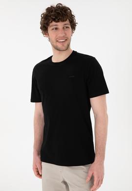 Erkek Regular Fit Bisiklet Yaka Siyah Basic Tişört - 50305928018