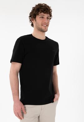 Erkek Regular Fit Bisiklet Yaka Siyah Basic Tişört - 50305928018