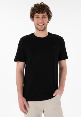 Erkek Regular Fit Bisiklet Yaka Siyah Basic Tişört - 50305928018