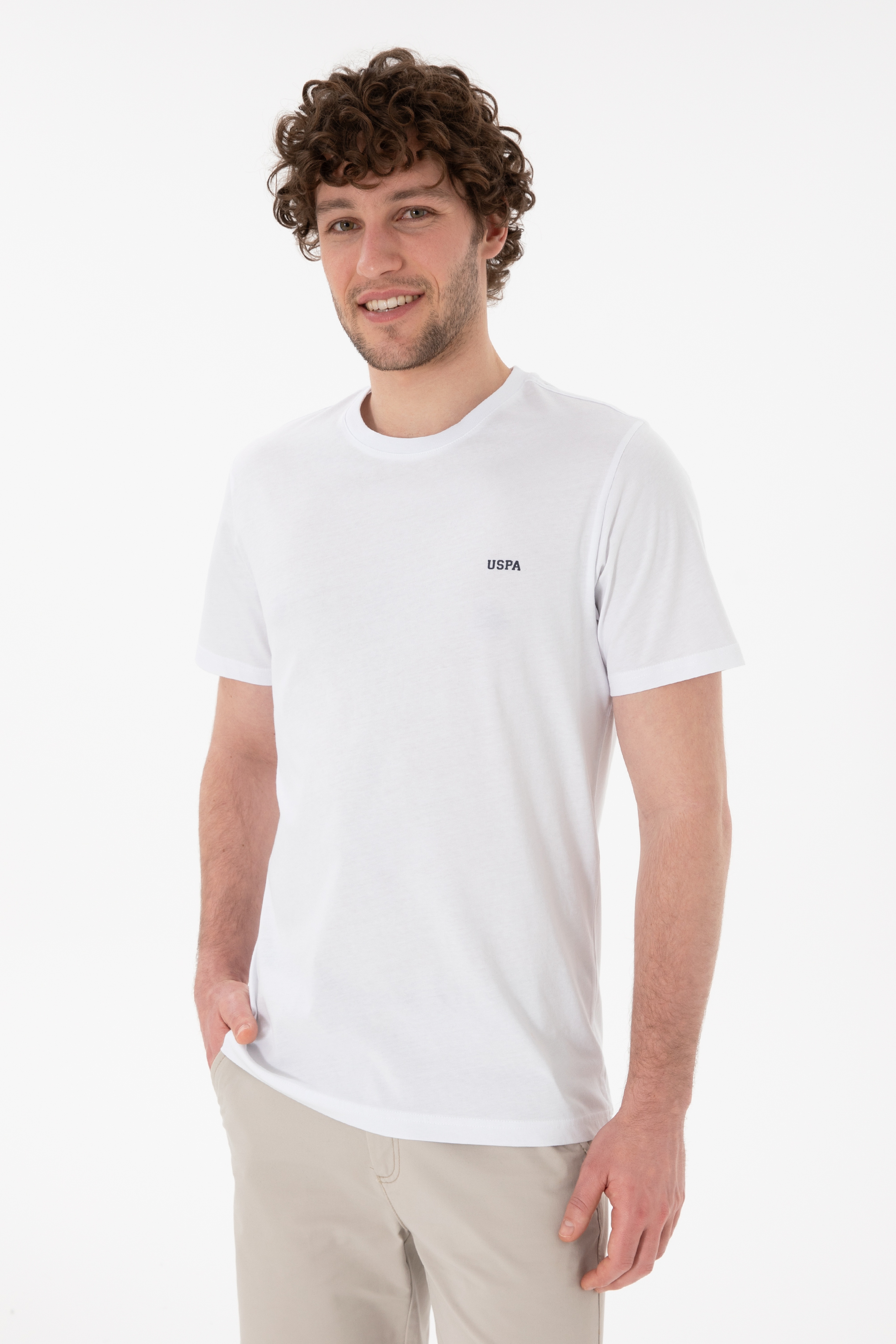 Erkek Regular Fit Bisiklet Yaka Beyaz Basic Tişört - Image 2