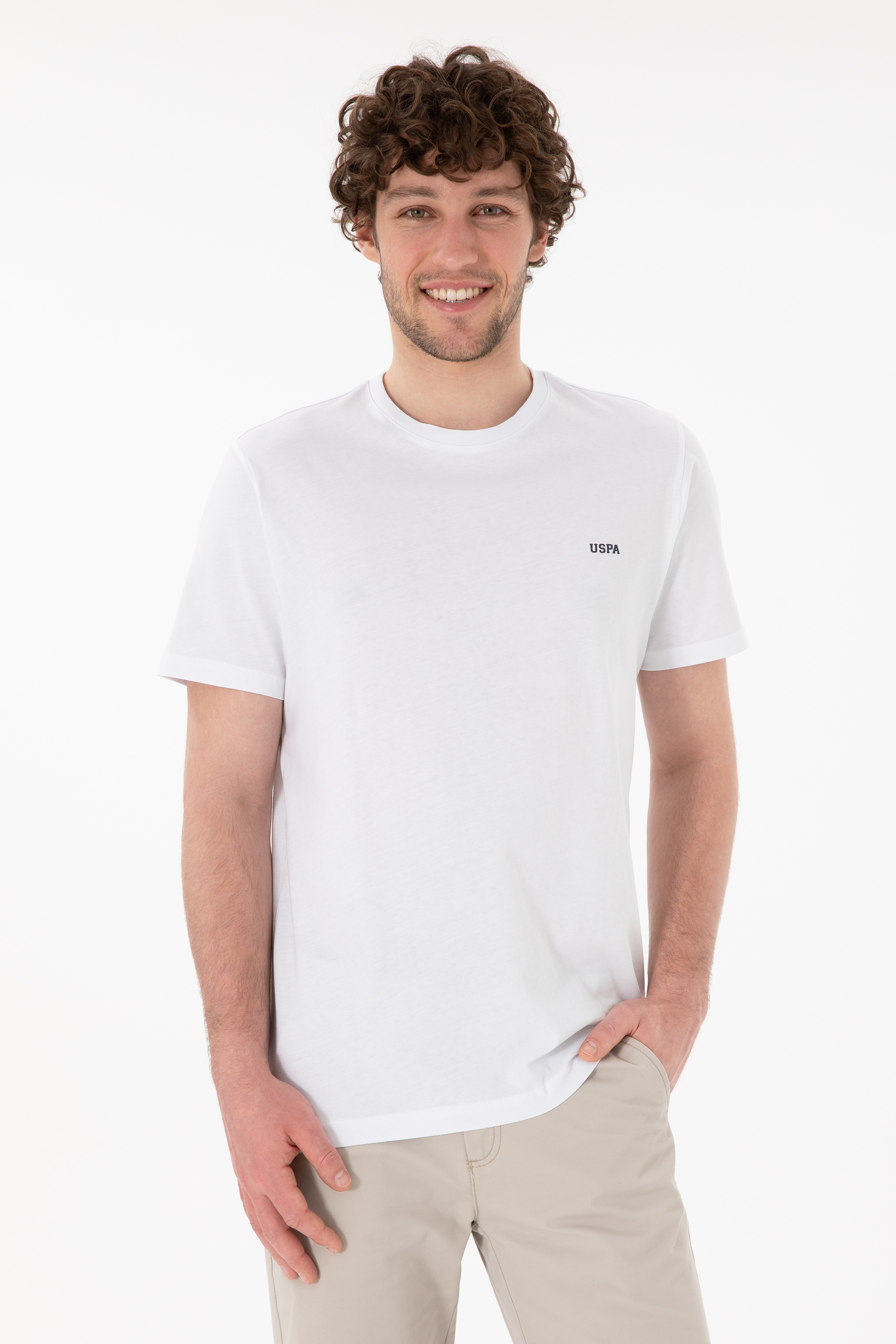 Erkek Regular Fit Bisiklet Yaka Beyaz Basic Tişört - Image 1
