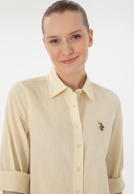 Kadın Limon Keten Karışımlı Uzun Kollu Basic Gömlek - 50298098093