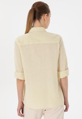 Kadın Limon Keten Karışımlı Uzun Kollu Basic Gömlek - 50298098093
