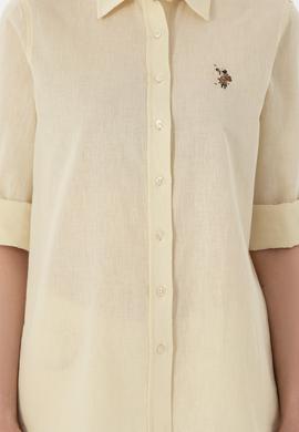 Kadın Limon Keten Karışımlı Uzun Kollu Basic Gömlek - 50298098093