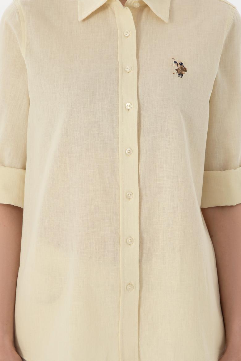 Kadın Limon Keten Karışımlı Uzun Kollu Basic Gömlek - 50298098093