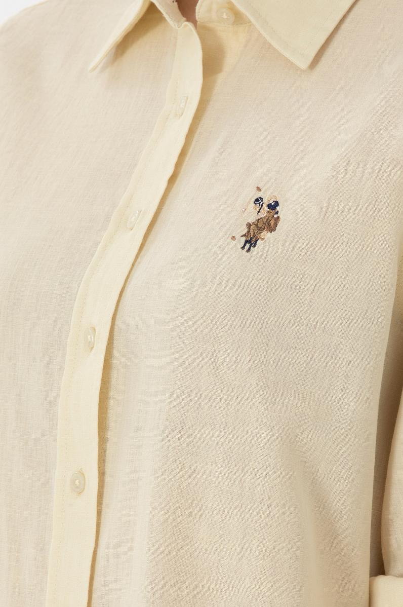 Kadın Limon Keten Karışımlı Uzun Kollu Basic Gömlek