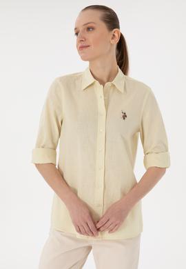 Kadın Limon Keten Karışımlı Uzun Kollu Basic Gömlek - 50298098093