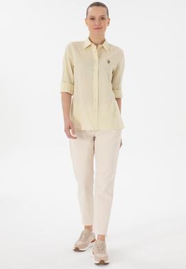 Kadın Limon Keten Karışımlı Uzun Kollu Basic Gömlek - 50298098093