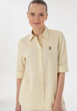 Kadın Limon Keten Karışımlı Uzun Kollu Basic Gömlek - 50298098093