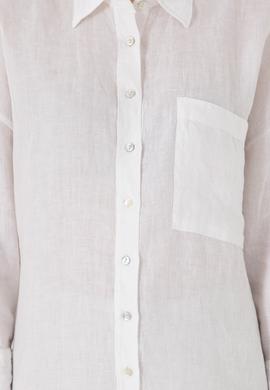 Kadın Beyaz Uzun Kollu Keten Tunik Gömlek - 50299794008