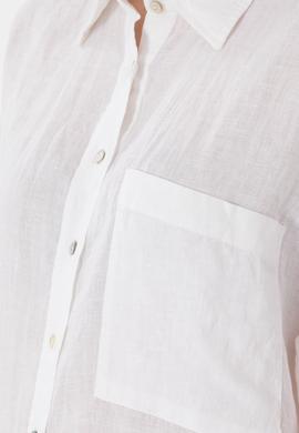 Kadın Beyaz Uzun Kollu Keten Tunik Gömlek - 50299794008