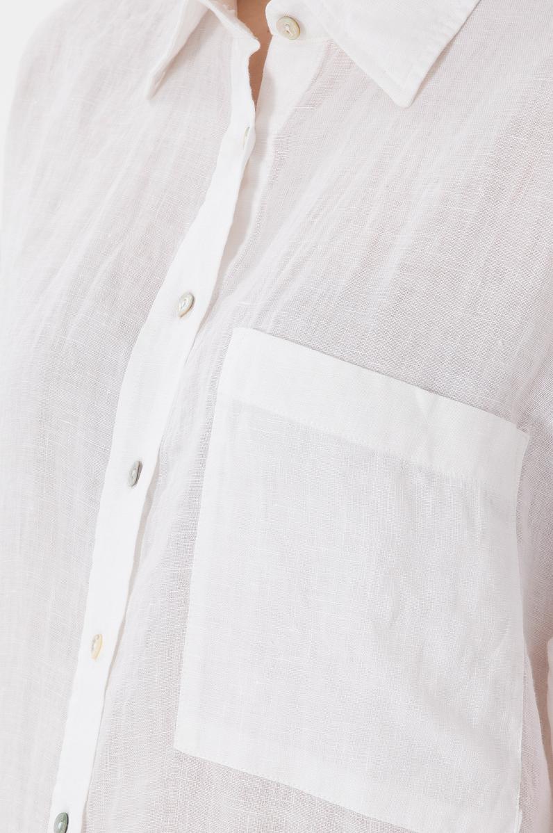 Kadın Beyaz Uzun Kollu Keten Tunik Gömlek