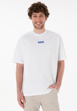 Erkek Oversize Fit Bisiklet Yaka Beyaz Tişört - 50305923017