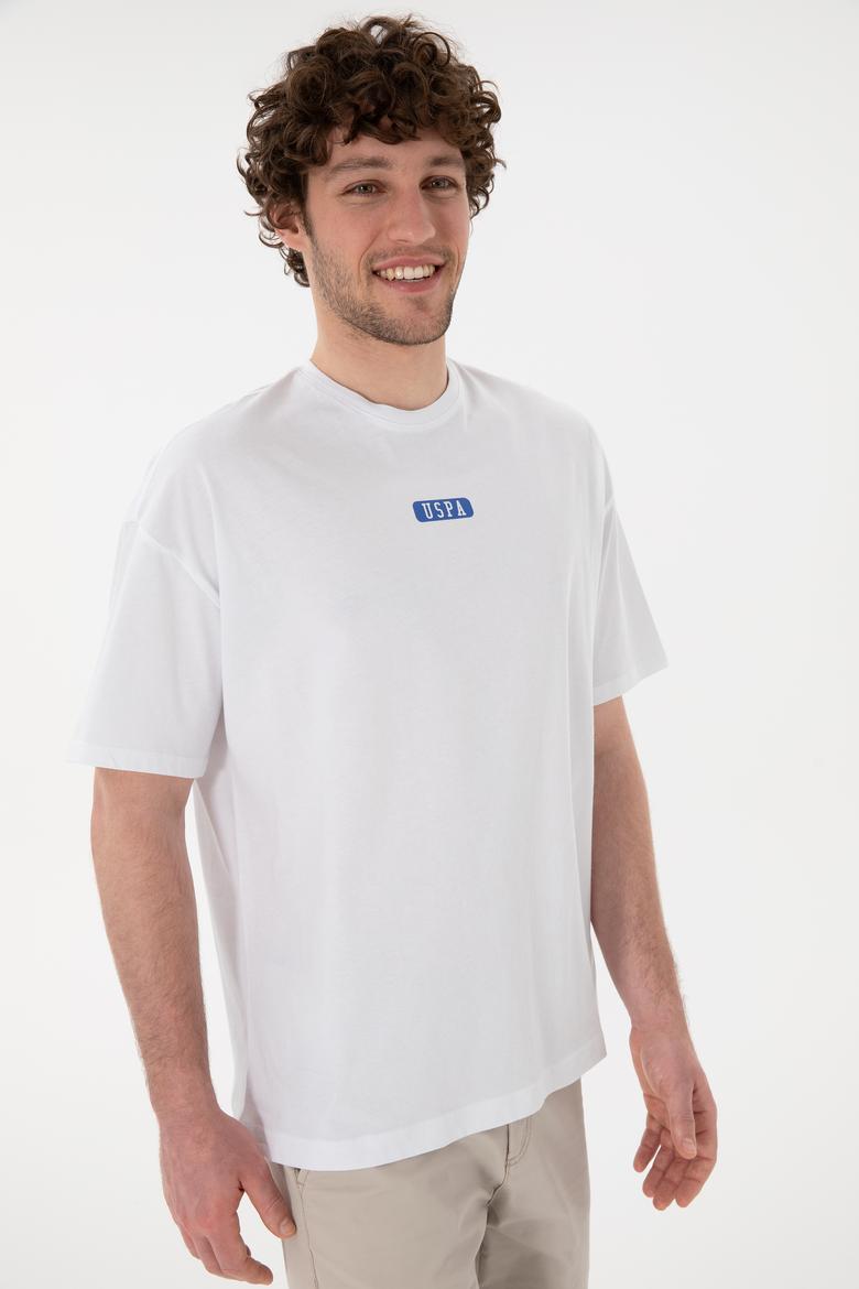 Erkek Oversize Fit Bisiklet Yaka Beyaz Tişört - 50305923017