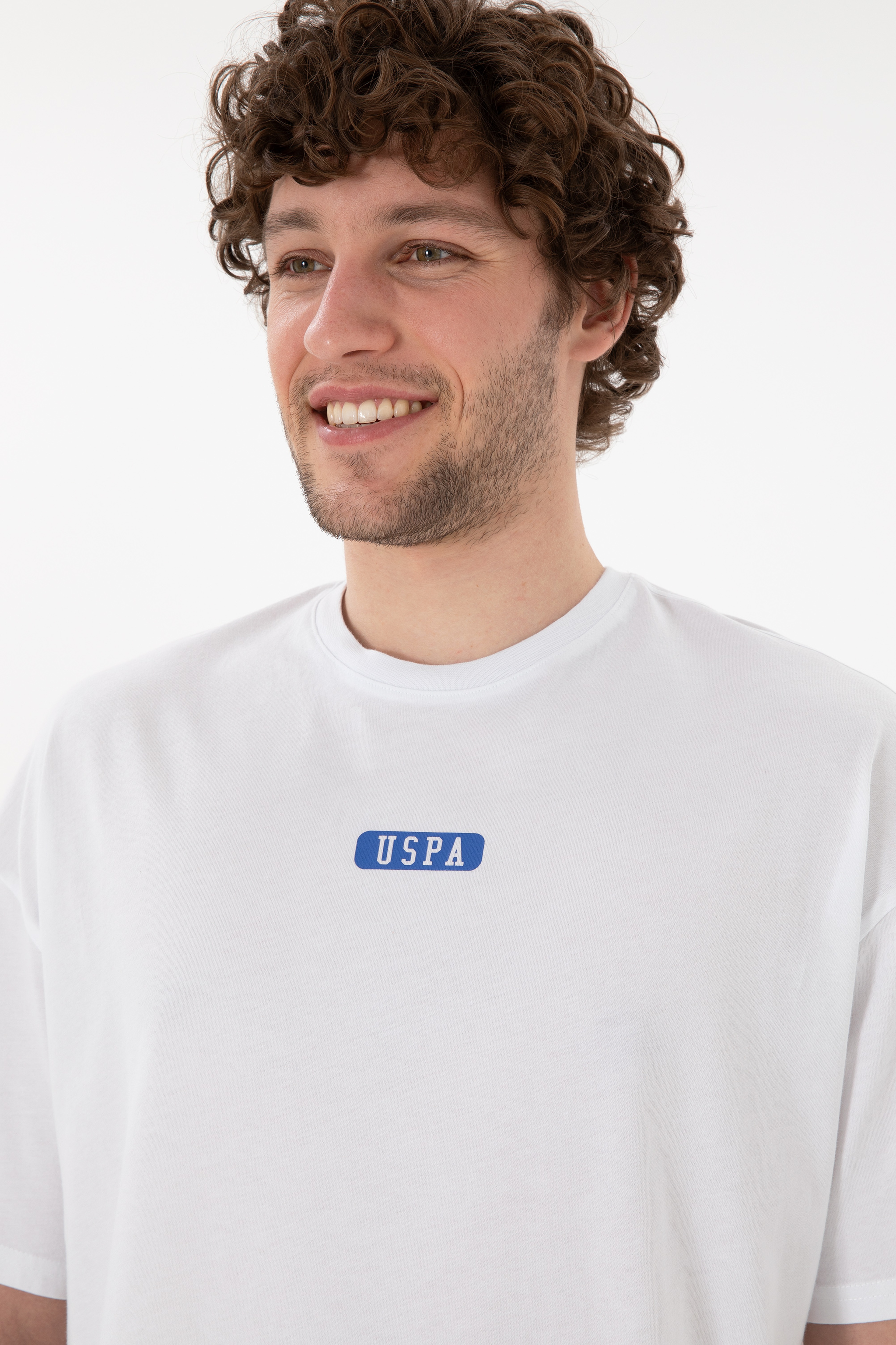 Erkek Oversize Fit Bisiklet Yaka Beyaz Tişört - Image 3