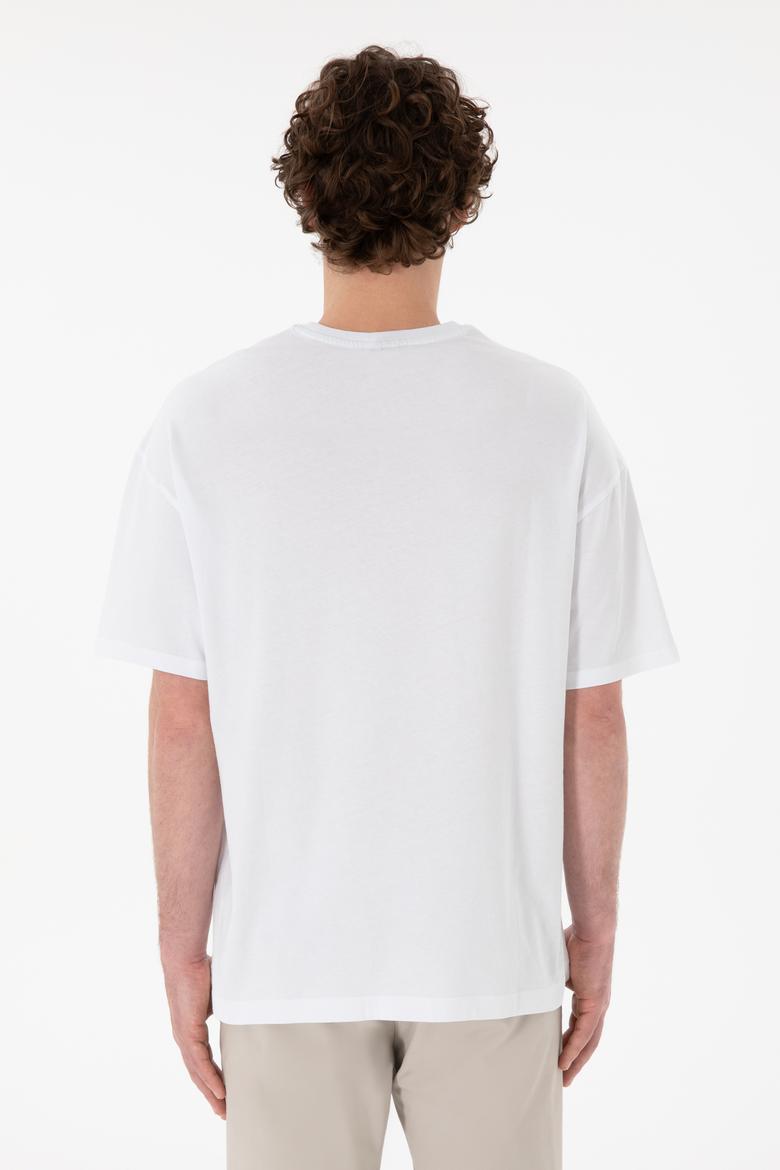 Erkek Oversize Fit Bisiklet Yaka Beyaz Tişört - 50305923017