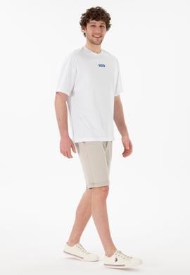 Erkek Oversize Fit Bisiklet Yaka Beyaz Tişört - 50305923017