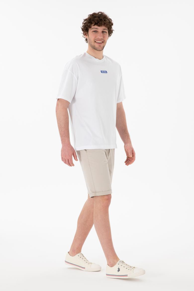 Erkek Oversize Fit Bisiklet Yaka Beyaz Tişört - 50305923017