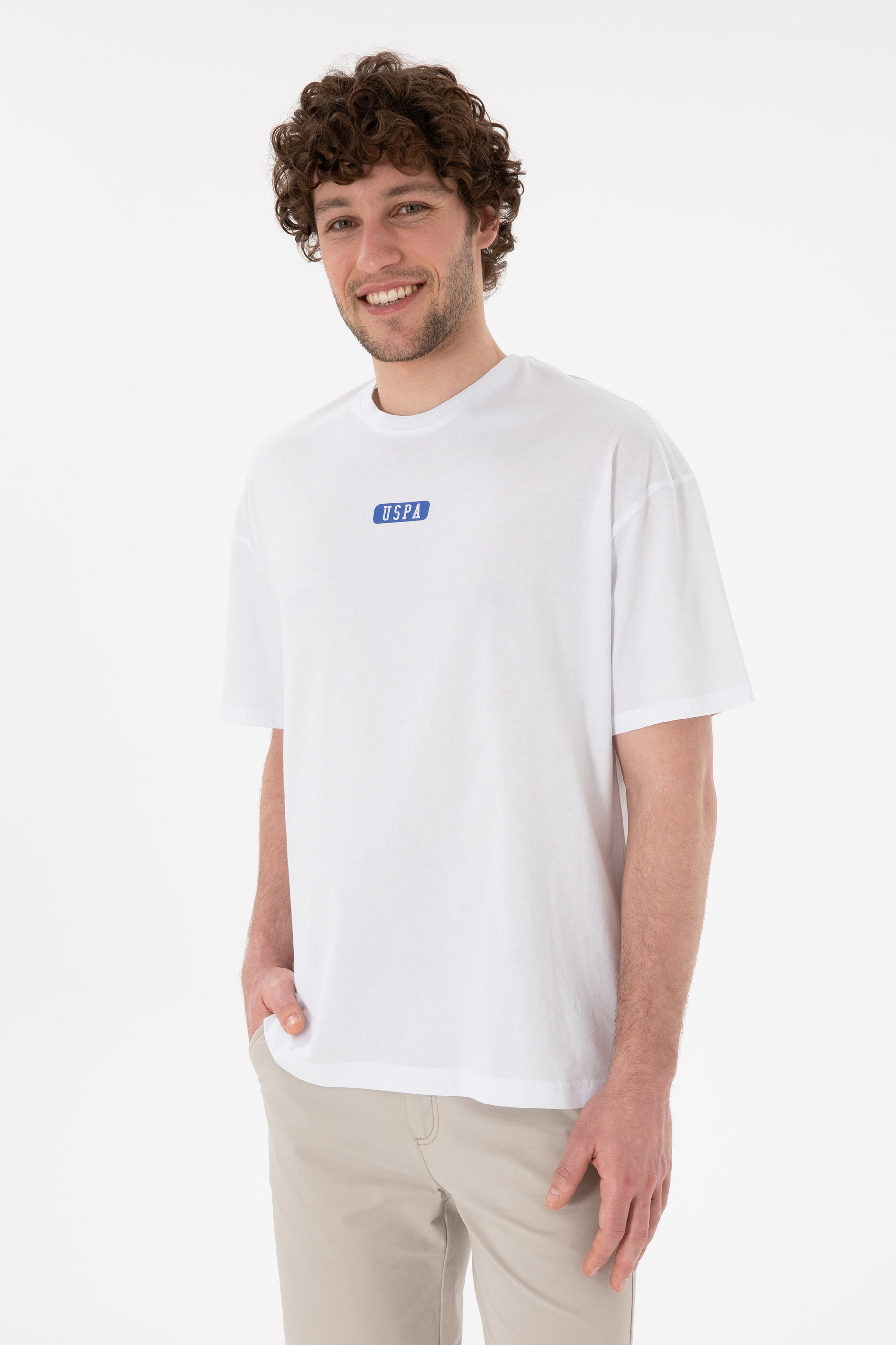 Erkek Oversize Fit Bisiklet Yaka Beyaz Tişört - Image 2