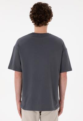 Erkek Oversize Fit Bisiklet Yaka Antrasit Tişört - 50305923087