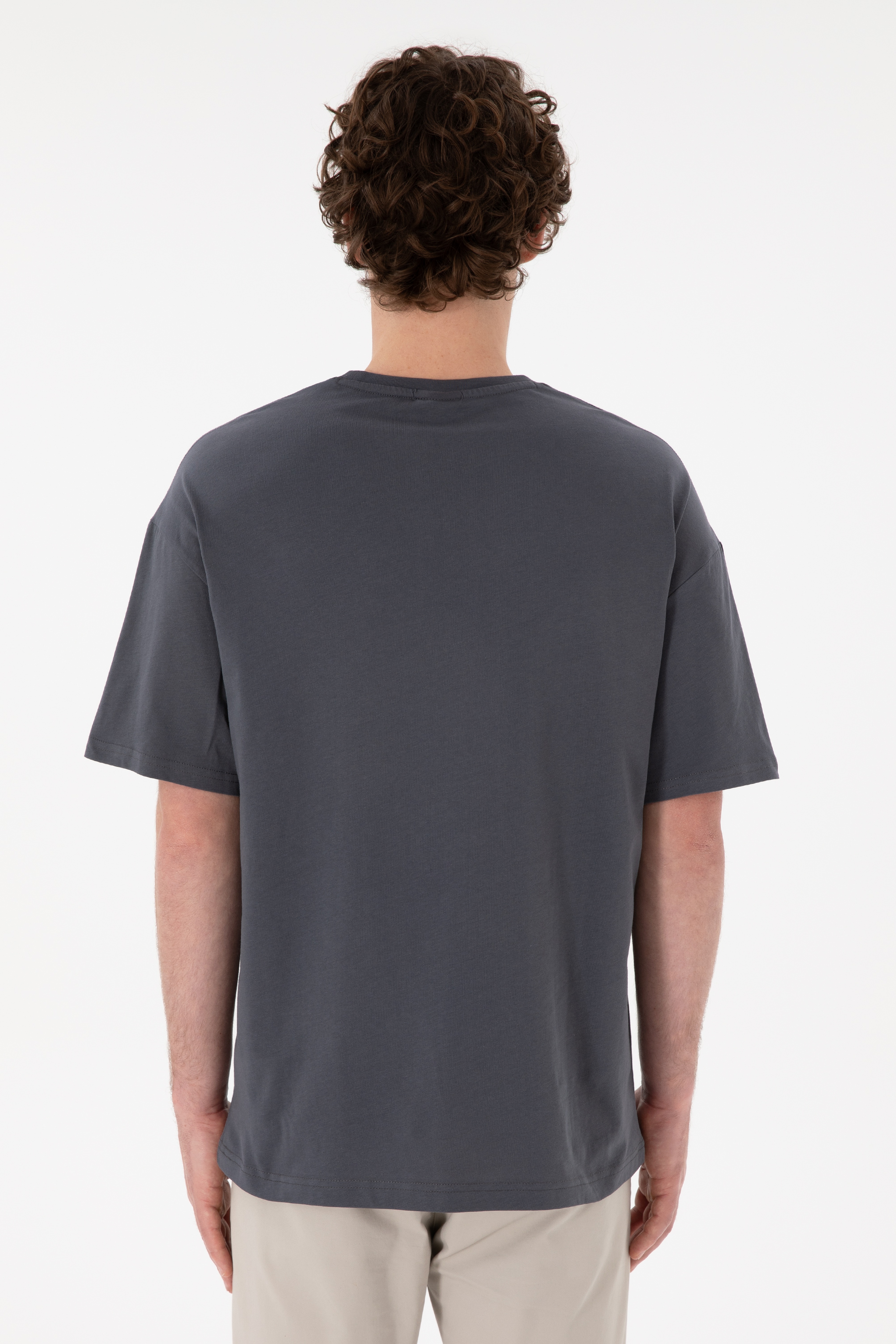 Erkek Oversize Fit Bisiklet Yaka Antrasit Tişört - Image 6