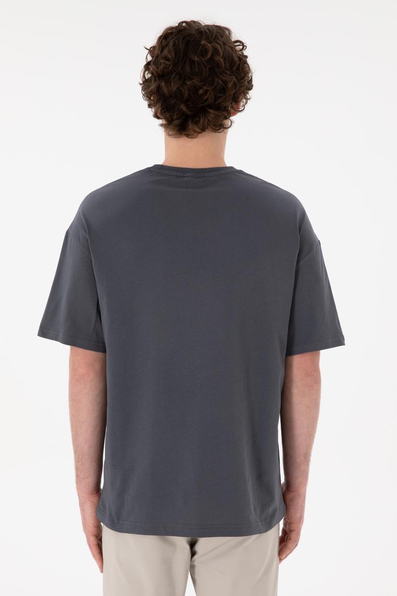 Erkek Oversize Fit Bisiklet Yaka Antrasit Tişört - 50305923087