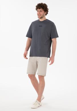 Erkek Oversize Fit Bisiklet Yaka Antrasit Tişört - 50305923087