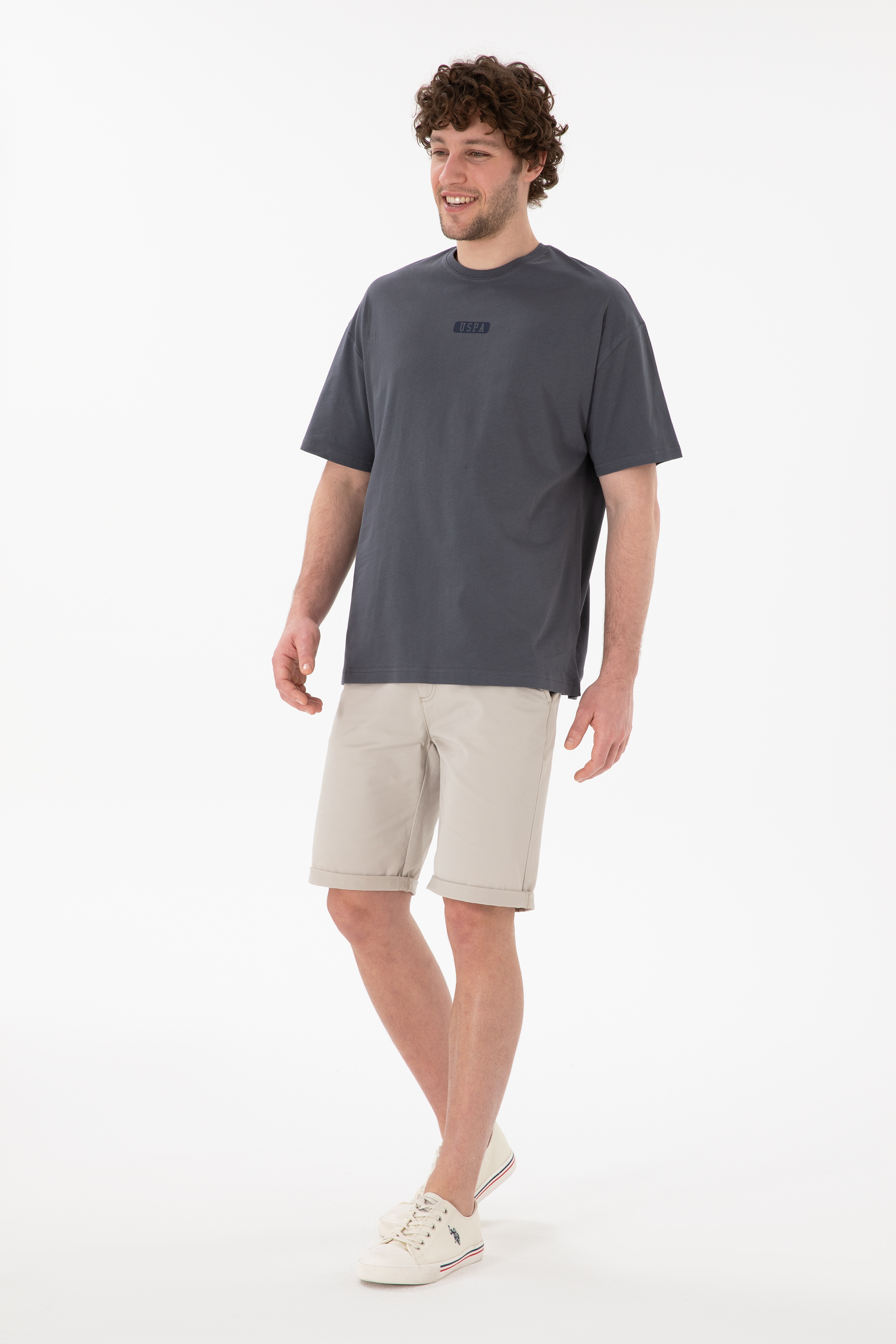 Erkek Oversize Fit Bisiklet Yaka Antrasit Tişört - Image 5