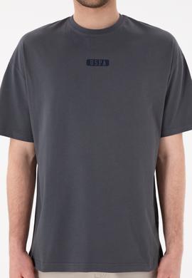 Erkek Oversize Fit Bisiklet Yaka Antrasit Tişört - 50305923087