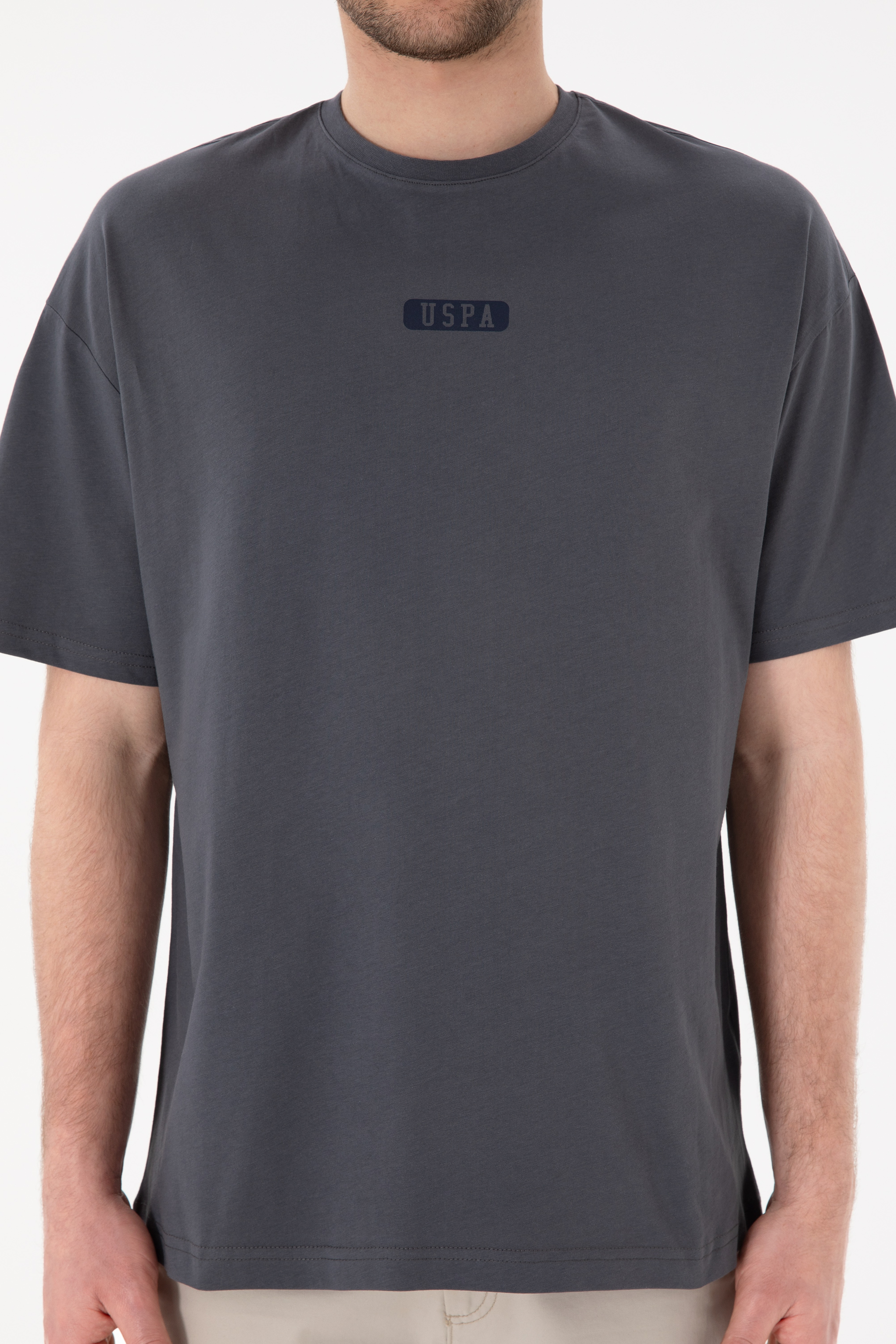 Erkek Oversize Fit Bisiklet Yaka Antrasit Tişört