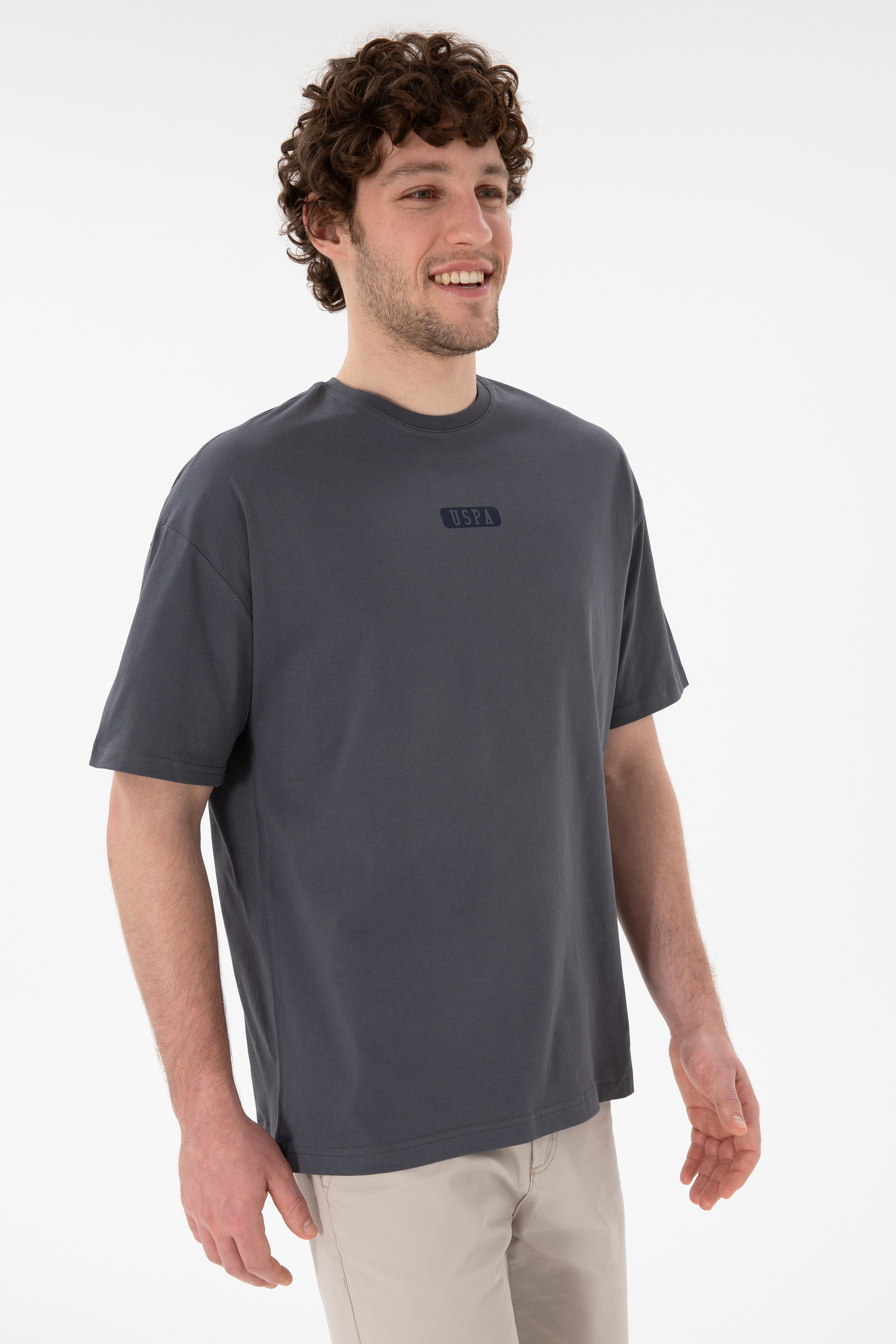 Erkek Oversize Fit Bisiklet Yaka Antrasit Tişört - Image 2
