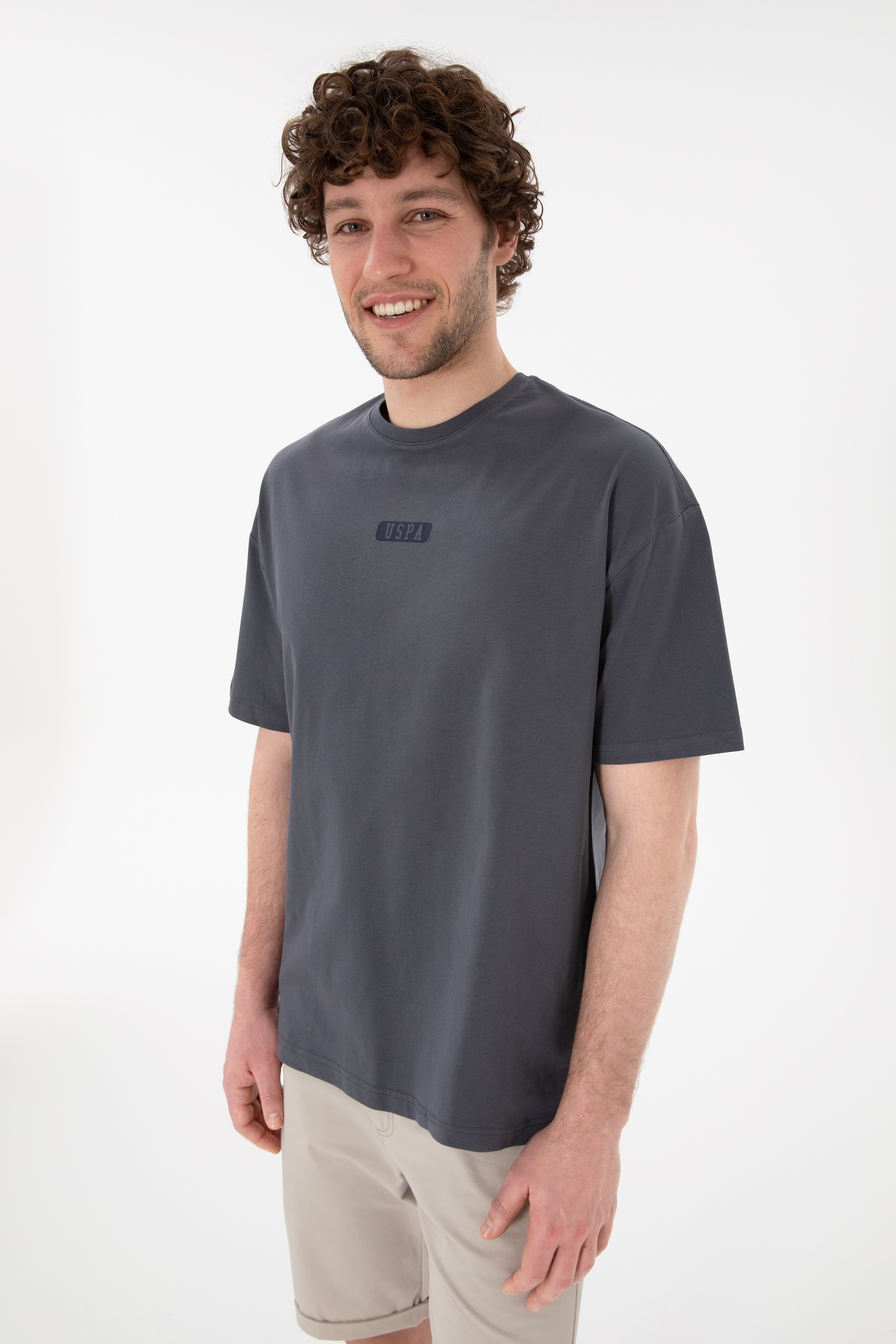 Erkek Oversize Fit Bisiklet Yaka Antrasit Tişört - Image 4