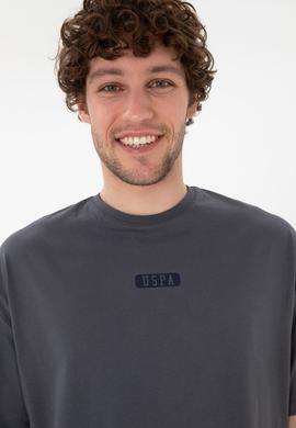 Erkek Oversize Fit Bisiklet Yaka Antrasit Tişört - 50305923087