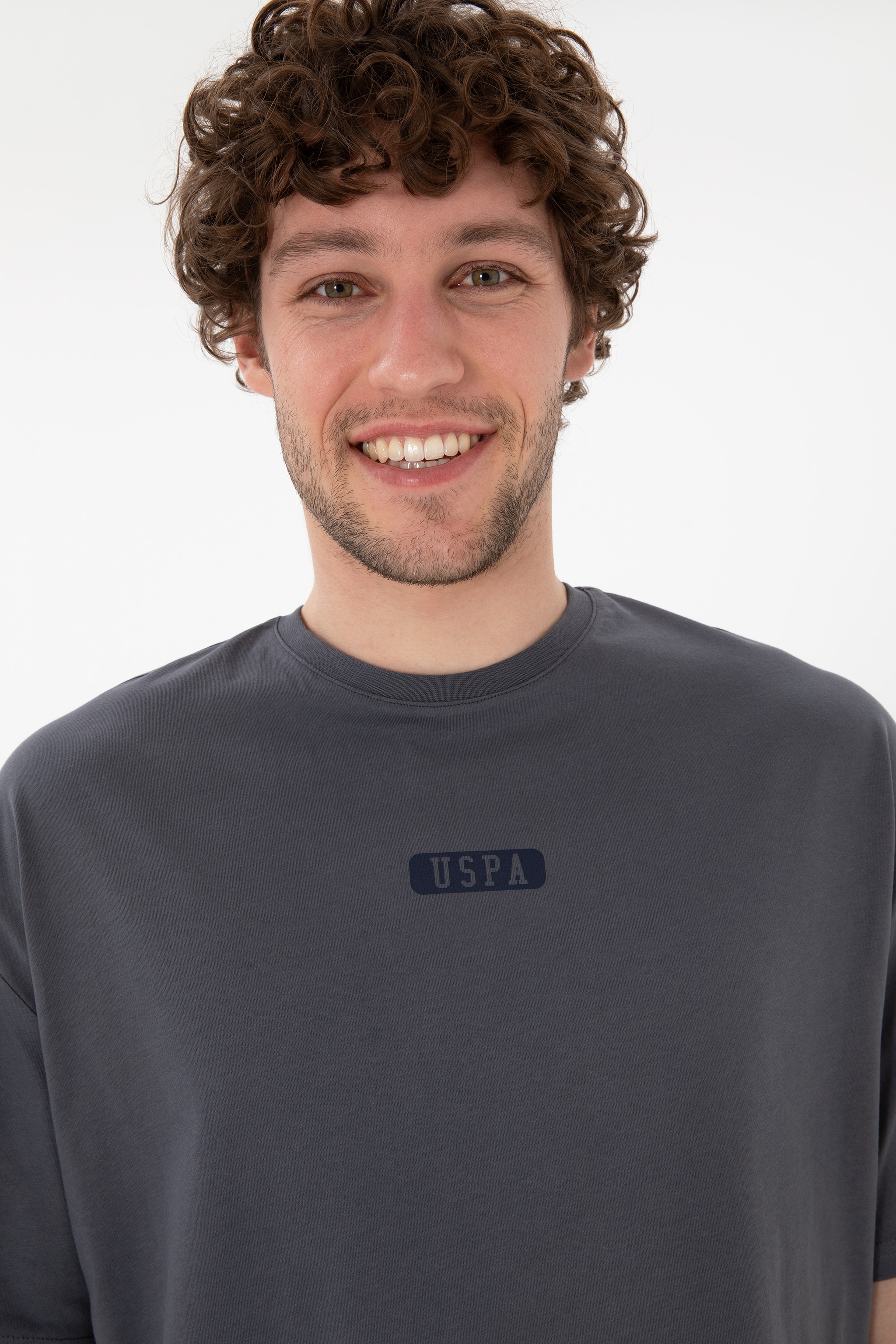 Erkek Oversize Fit Bisiklet Yaka Antrasit Tişört