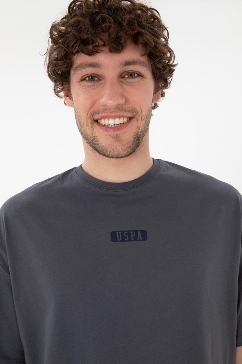 Erkek Oversize Fit Bisiklet Yaka Antrasit Tişört - 50305923087