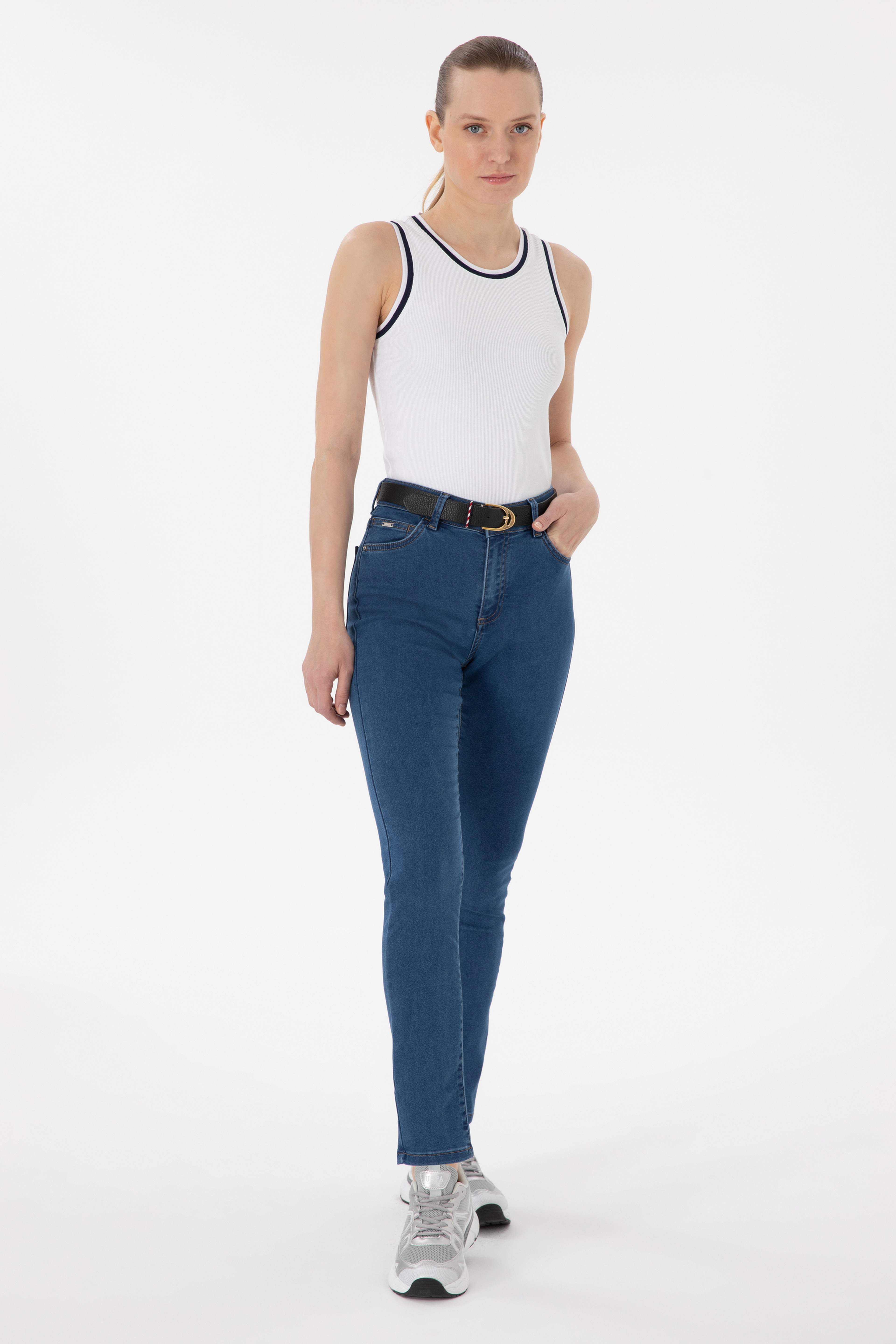 Kadın Mavi Toothpick Fit Jean Pantolon - Image 3