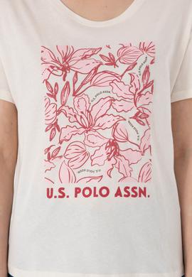 Kadın Krem Desenli Bisiklet Yaka Tişört - 50299765021