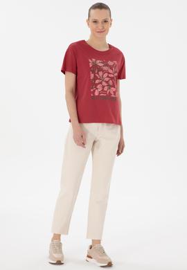 Kadın Vişne Desenli Bisiklet Yaka Tişört - 50299765032