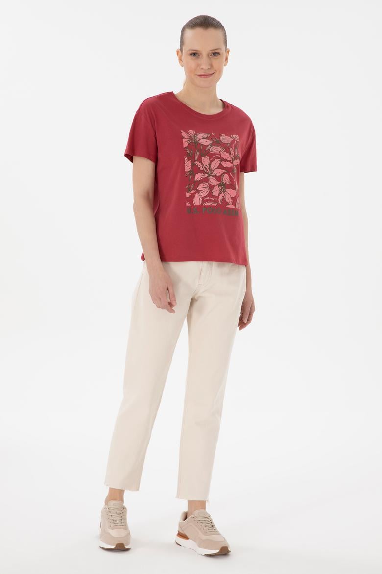 Kadın Vişne Desenli Bisiklet Yaka Tişört - 50299765032