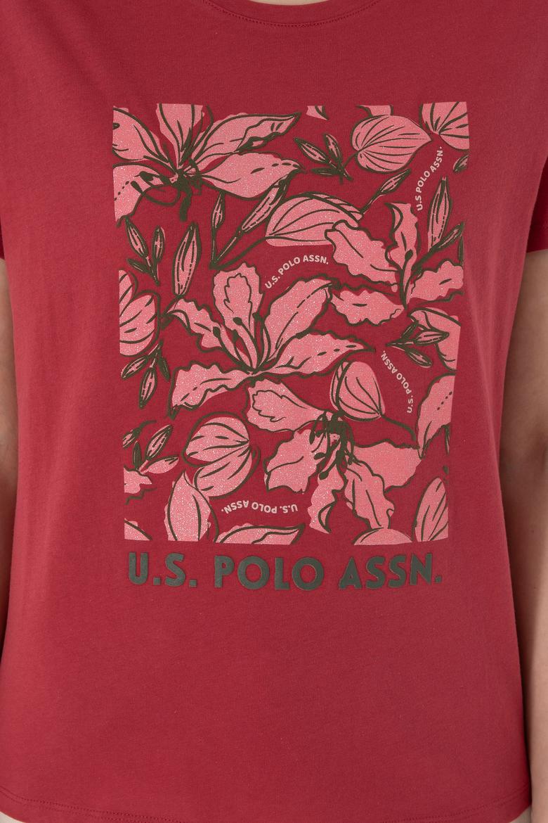 Kadın Vişne Desenli Bisiklet Yaka Tişört - 50299765032