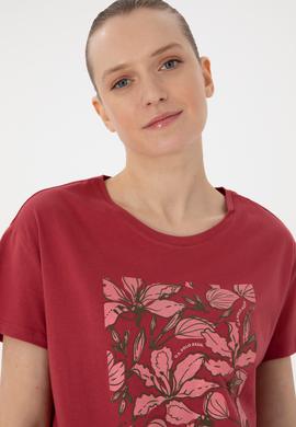 Kadın Vişne Desenli Bisiklet Yaka Tişört - 50299765032