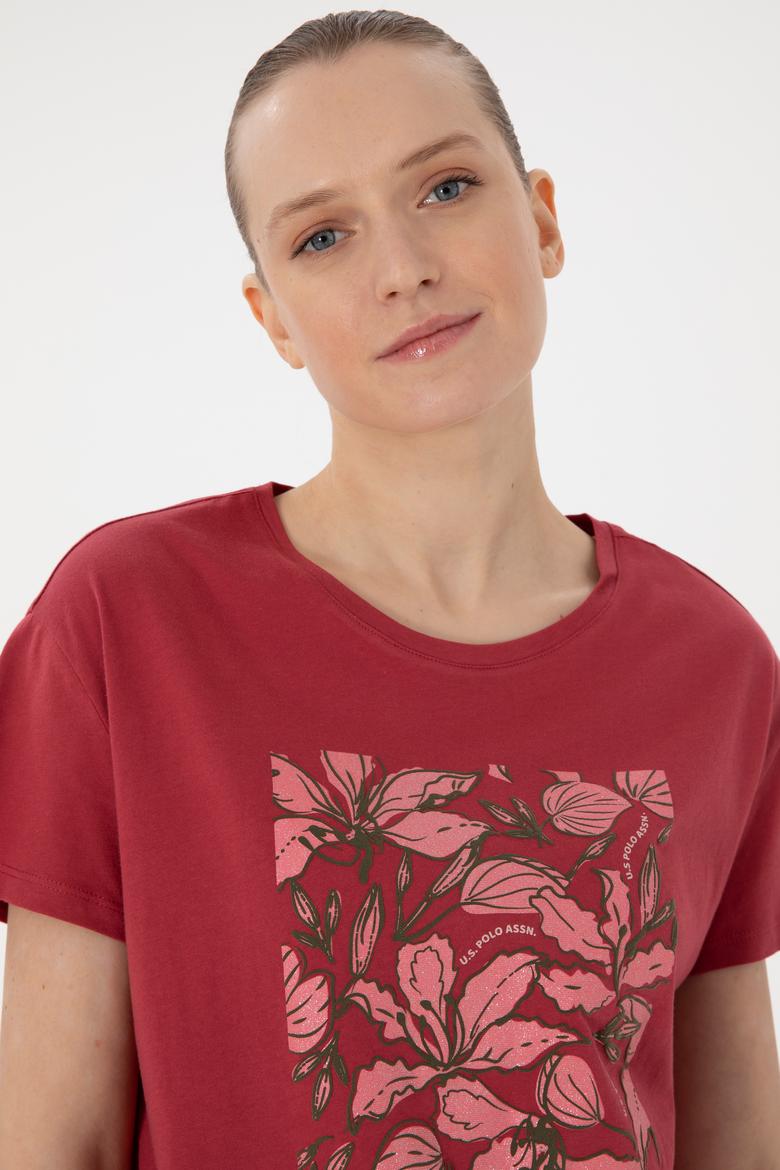 Kadın Vişne Desenli Bisiklet Yaka Tişört - 50299765032