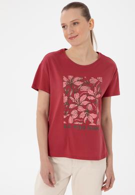 Kadın Vişne Desenli Bisiklet Yaka Tişört - 50299765032