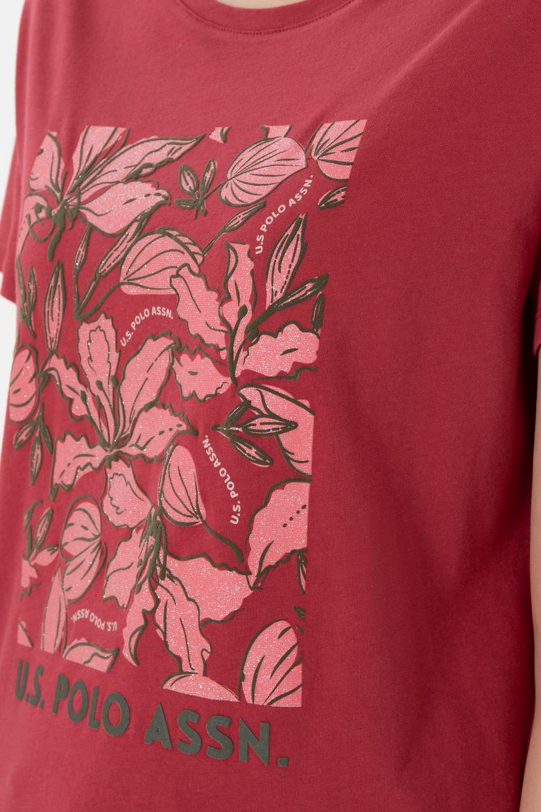 Kadın Vişne Desenli Bisiklet Yaka Tişört - 50299765032