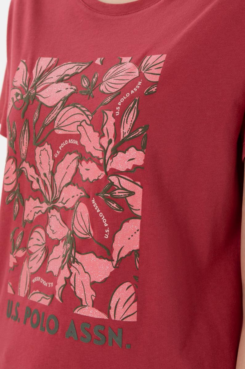 Kadın Vişne Desenli Bisiklet Yaka Tişört