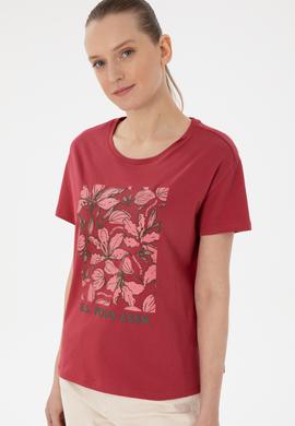 Kadın Vişne Desenli Bisiklet Yaka Tişört - 50299765032