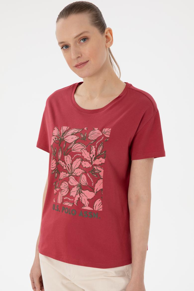 Kadın Vişne Desenli Bisiklet Yaka Tişört - 50299765032