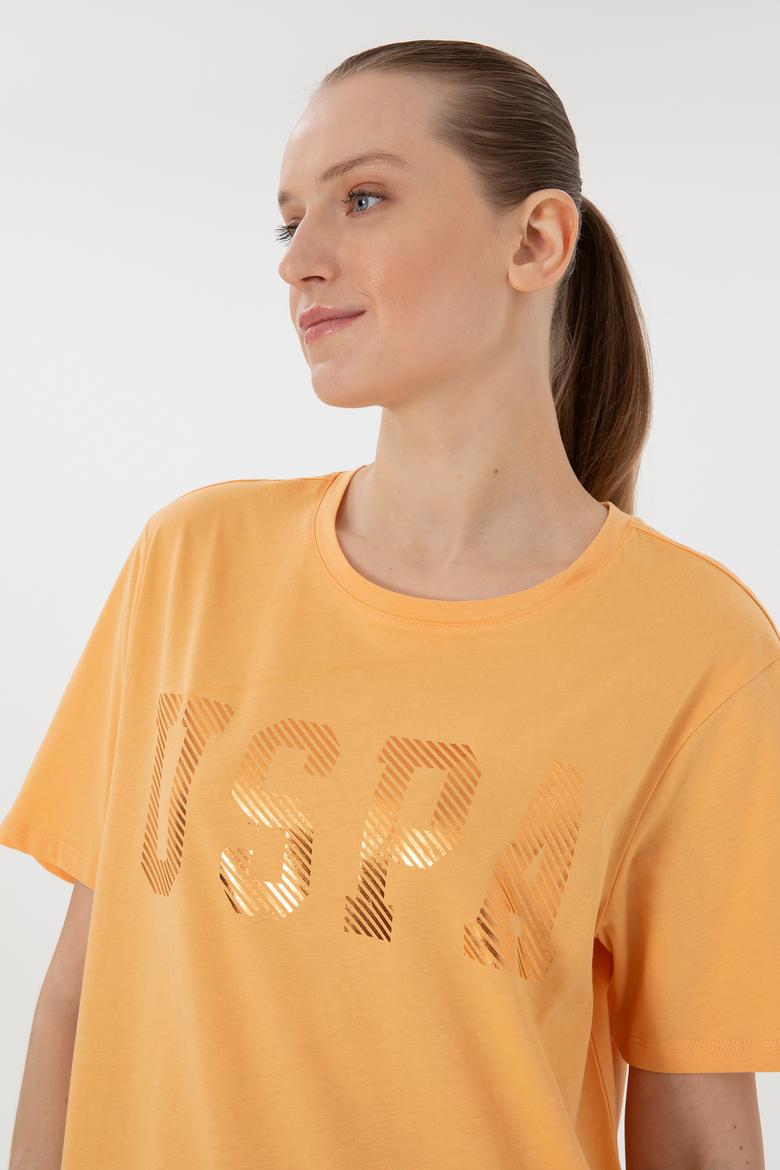 Kadın Turuncu Bisiklet Yaka Basic Tişört - 50300850105