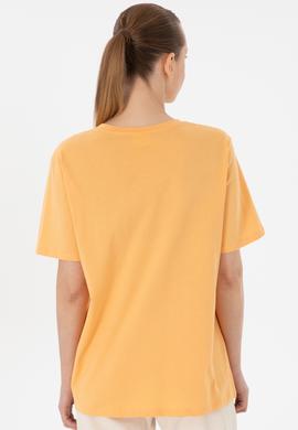 Kadın Turuncu Bisiklet Yaka Basic Tişört - 50300850105